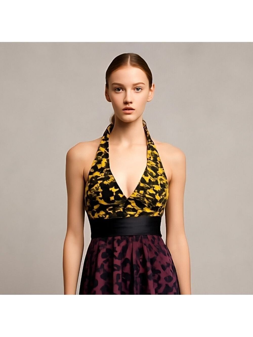 Express Purple Yellow Silk Chiffon Halter Top Size 0